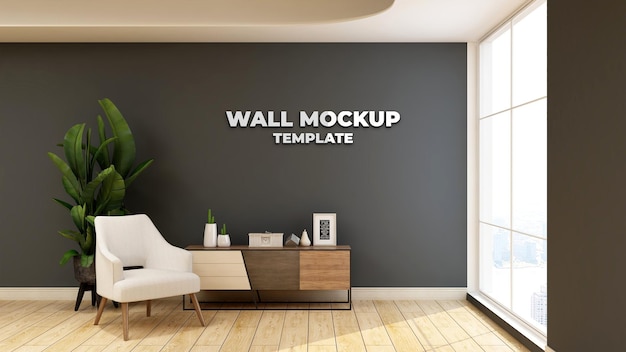 Wall mockup in elegant living room 3d interior design