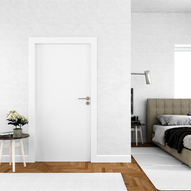 wall with blank door mockup