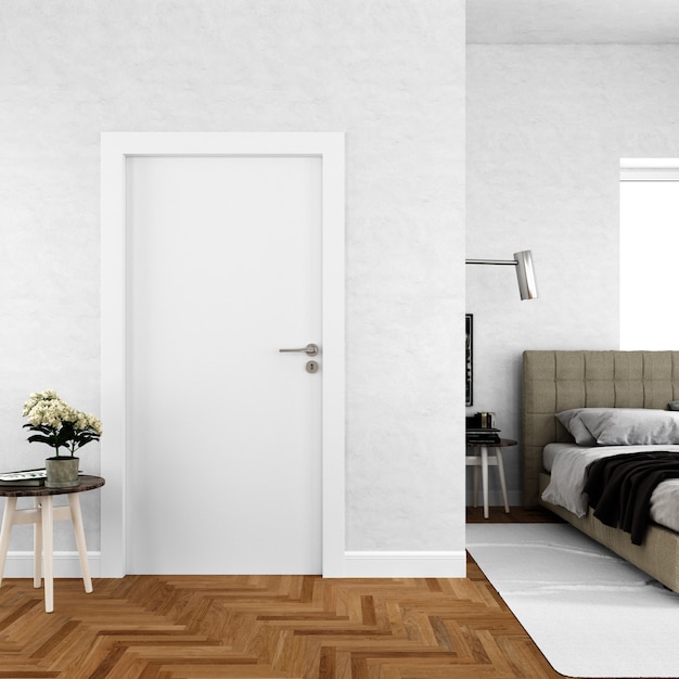 Free PSD wall with blank door mockup