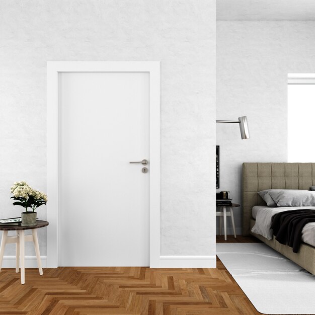 wall with blank door mockup