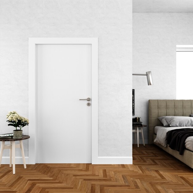 wall with blank door mockup