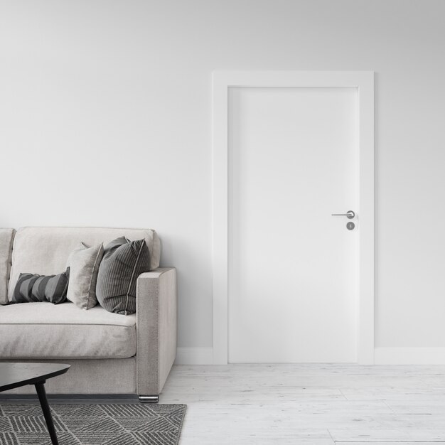 wall with blank door mockup