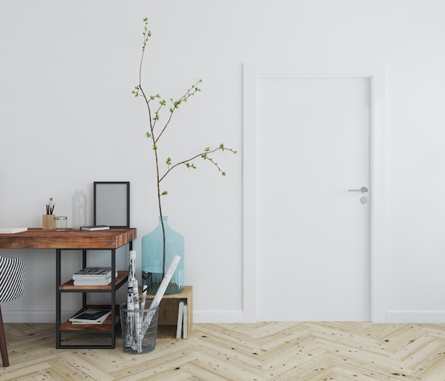 wall with blank door mockup