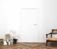 Free PSD wall with blank door mockup