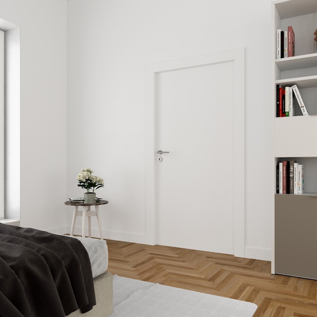 Free PSD wall with blank door mockup