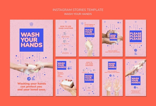 PSD gratuito lavati le mani modello di storie di instagram