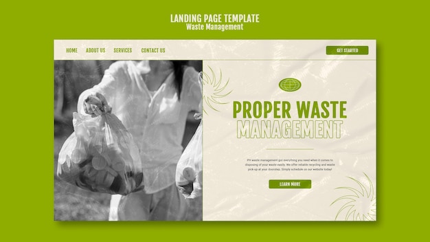 Free PSD waste management landing page design template