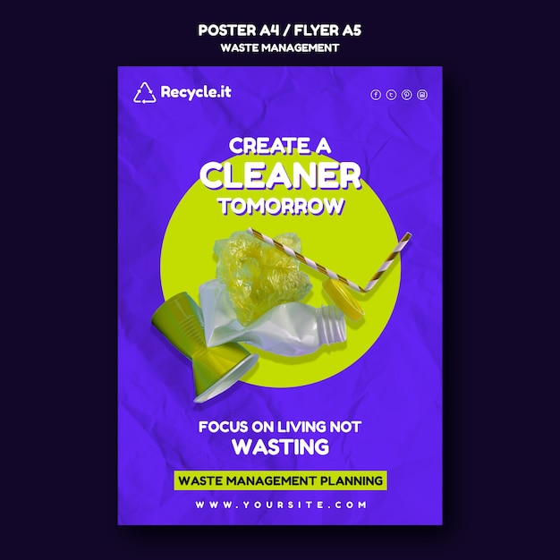 Free PSD waste management poster or flyer design template