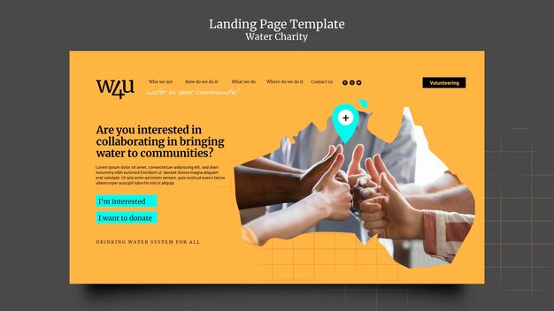 Water charity landing page design template