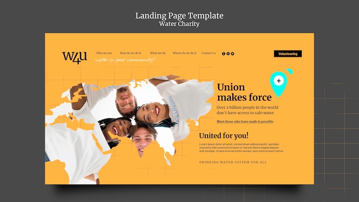 Free PSD water charity landing page design template