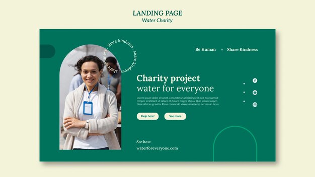 Water charity landing page design template