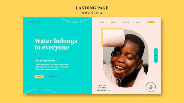 Free PSD water charity landing page design template