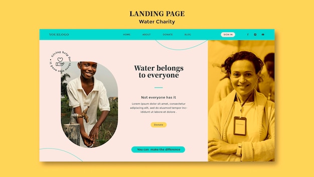 Free PSD water charity landing page design template