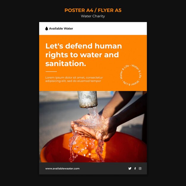Water charity poster design template