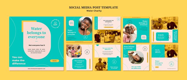 Water charity social media post design template