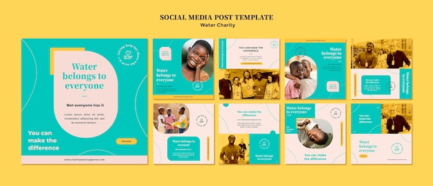 Water charity social media post design template