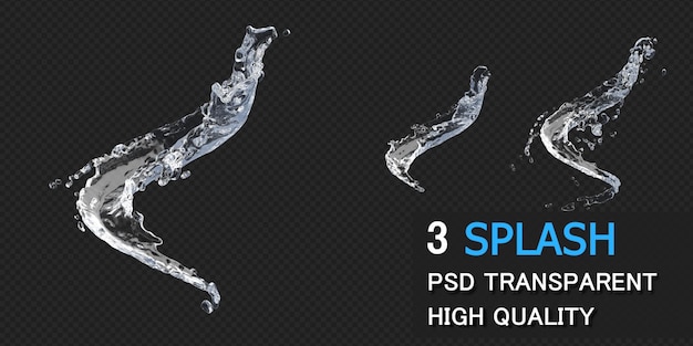 Water splash with droplets in 3d rendering isolated
