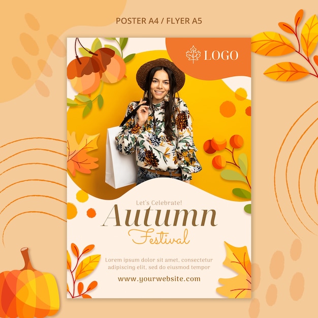 Free PSD watercolor autumn poster template design