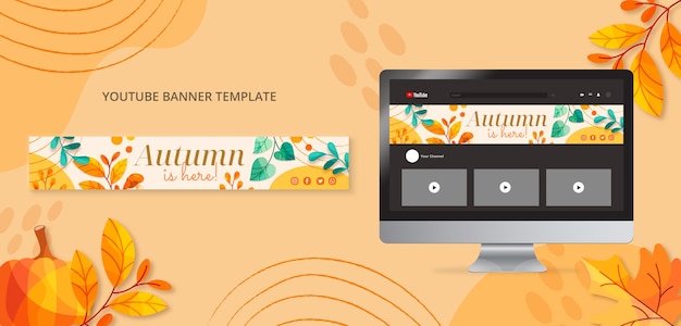 無料PSD 水彩の秋のyoutubeテンプレートデザイン