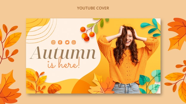 Watercolor autumn youtube template design