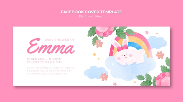 Watercolor baby shower facebook cover template