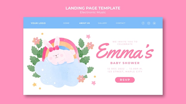 Watercolor baby shower landing page template