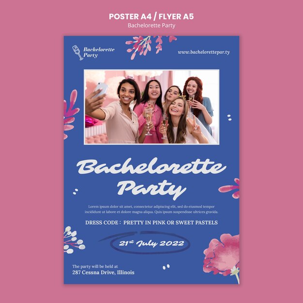 Watercolor bachelorette party poster template