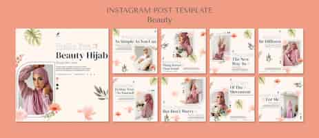 Free PSD watercolor beauty concept  instagram posts