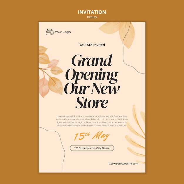 Free PSD watercolor beauty concept invitation template