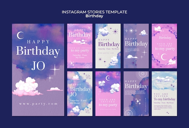 Free PSD watercolor birthday design template