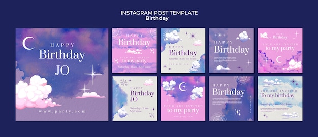 Free PSD watercolor birthday design template