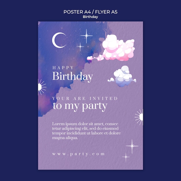 無料PSD 水彩誕生日デザイン テンプレート