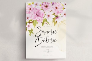 Watercolor cherry blossom wedding card set