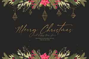 Free PSD watercolor christmas background with beautiful decoration