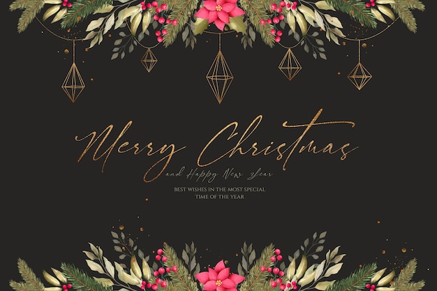 Watercolor christmas background with beautiful decoration