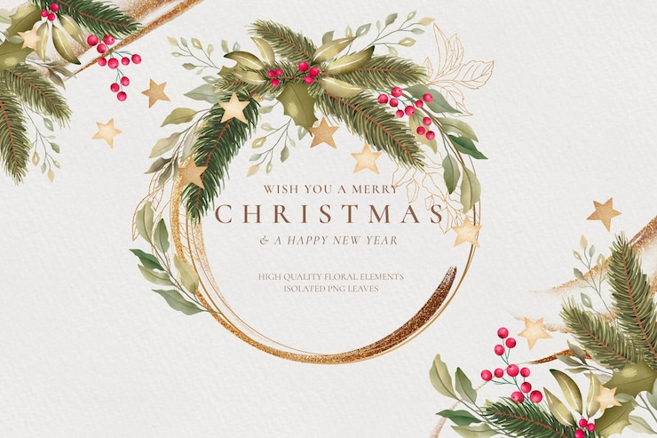 Free PSD watercolor christmas background with golden frame