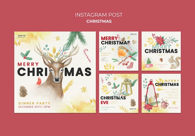 水彩のクリスマスのInstagramの投稿コレクション