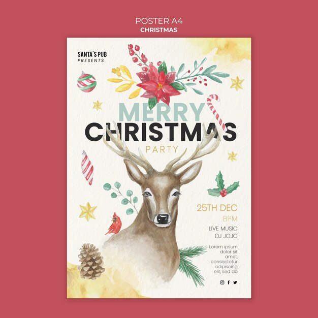 watercolor christmas vertical poster template
