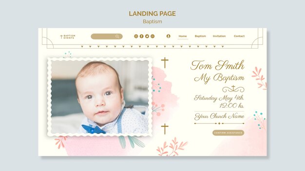 Watercolor design baptism landing page template