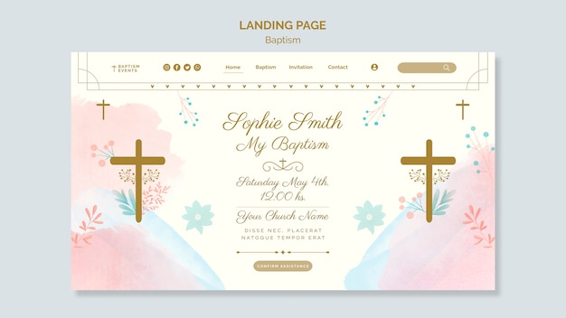 Watercolor design baptism landing page template