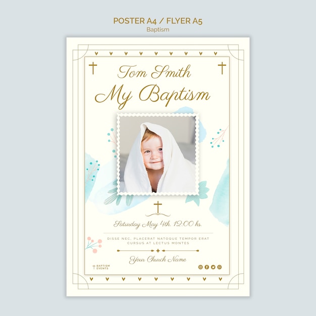 Watercolor design baptism poster template