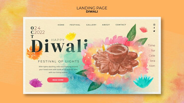 Free PSD watercolor diwali celebration web template