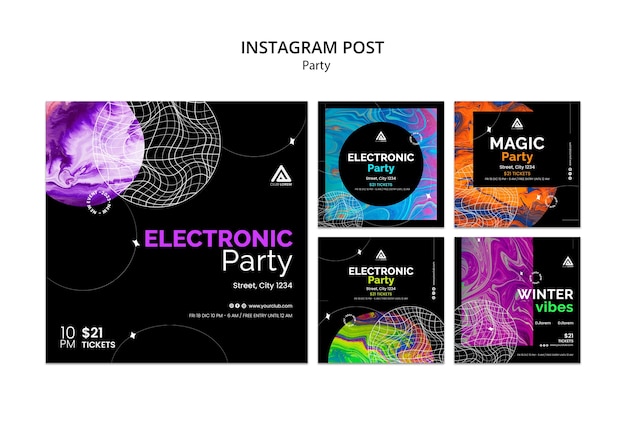 Free PSD watercolor electronic party instagram posts