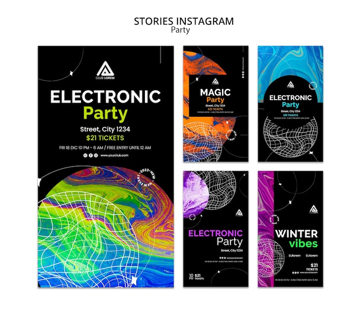 Free PSD watercolor electronic party instagram stories