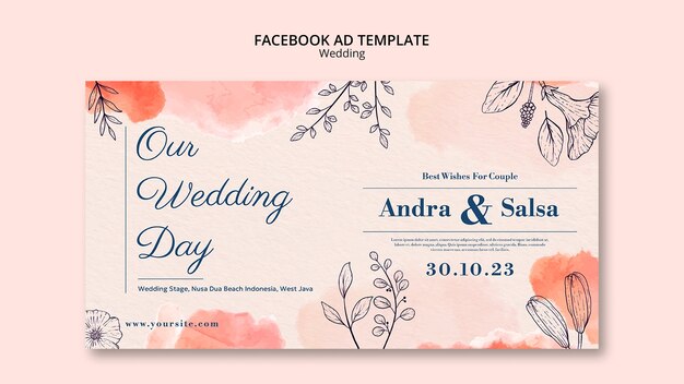 watercolor floral wedding facebook template