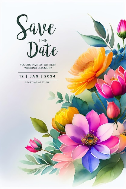 무료 PSD 수채화 꽃 결혼식 초대장 인사말 카드