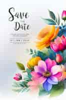 Бесплатный PSD Акварельные цветочные свадебные приглашения, поздравительные открытки
