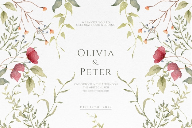 Free PSD watercolor floral wedding invitation template