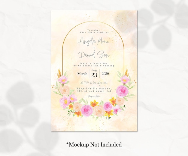 Free PSD watercolor floral wedding invitation