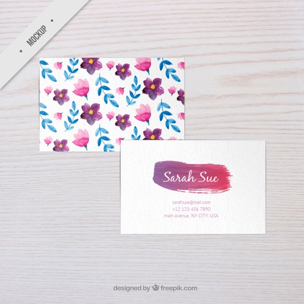 Free PSD watercolor flowers corporative card mockup